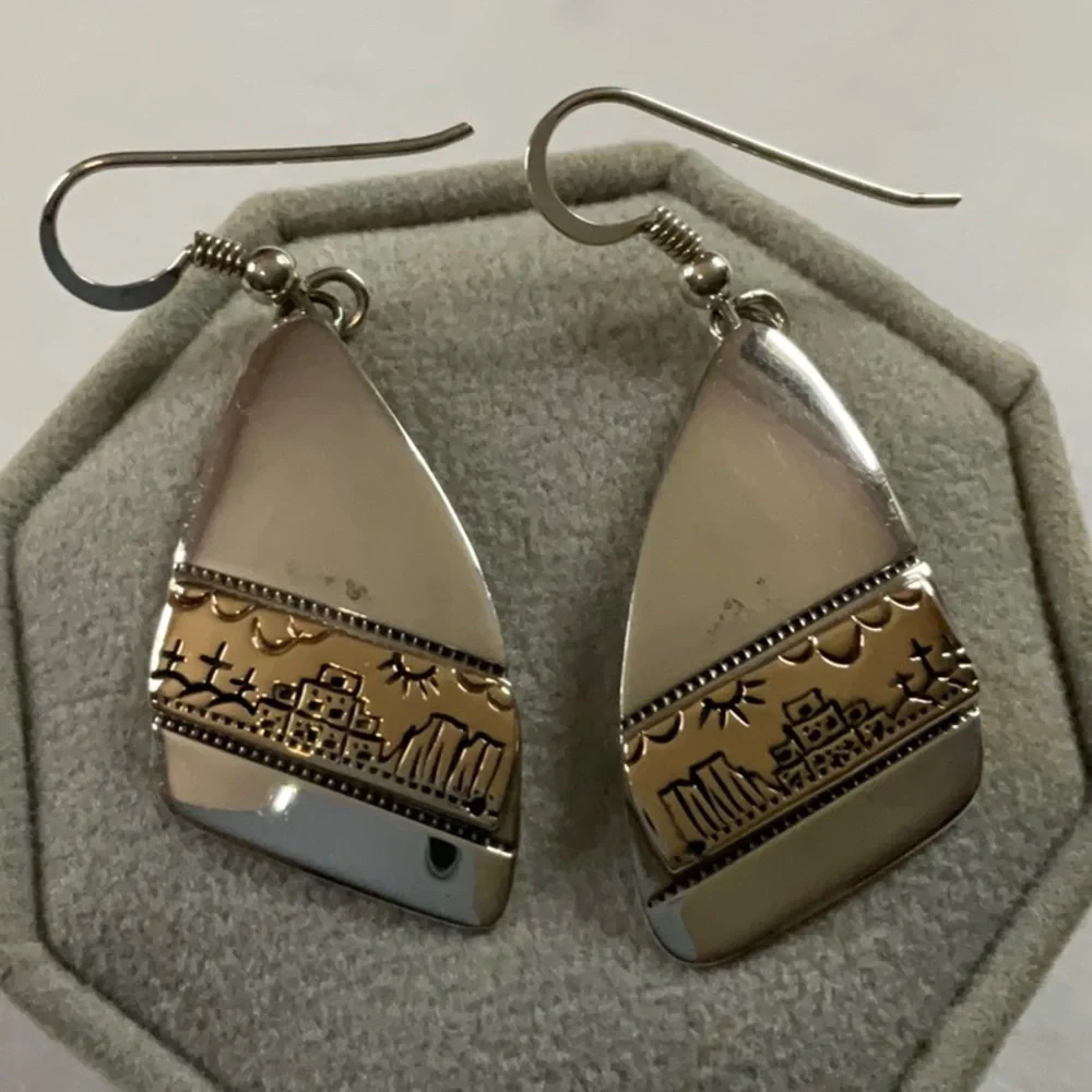 Vintage JC Case & Co Sterling Silver and 14K Storyteller Slab Earrings